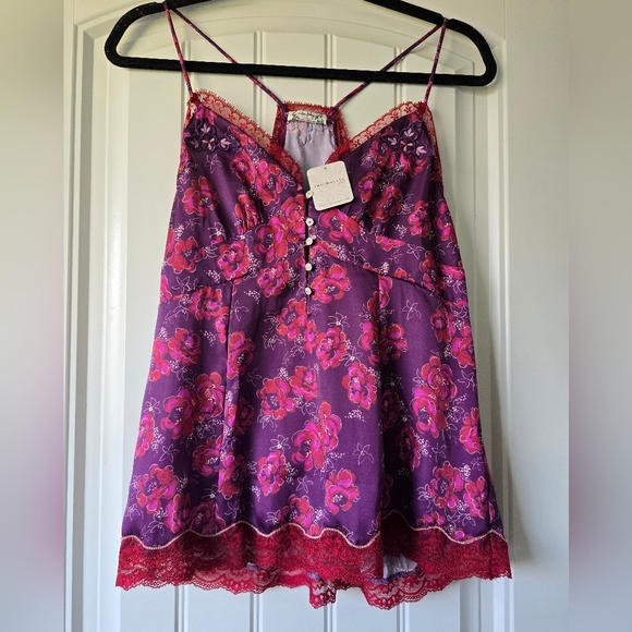 NWT Free People Intimately Free Floral Satin Lace Cami Eggplant XS Boho Romantic - Picture 12 of 16